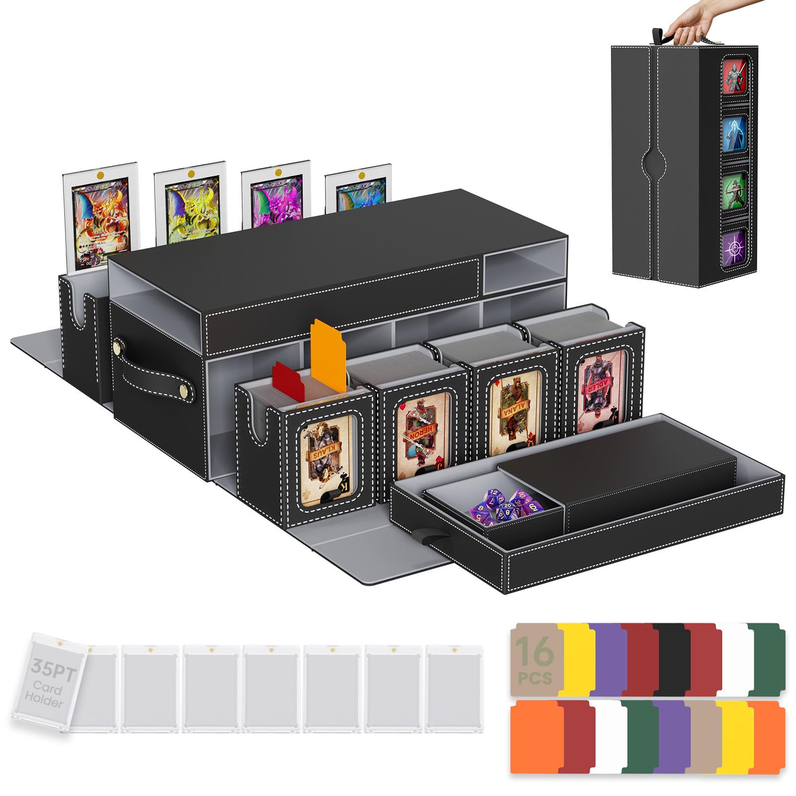 Brobear Caja de almacenamiento de tarjetas coleccionables 10 en 1, caja de mazo Cortile Commander para MTG (negro y gris)