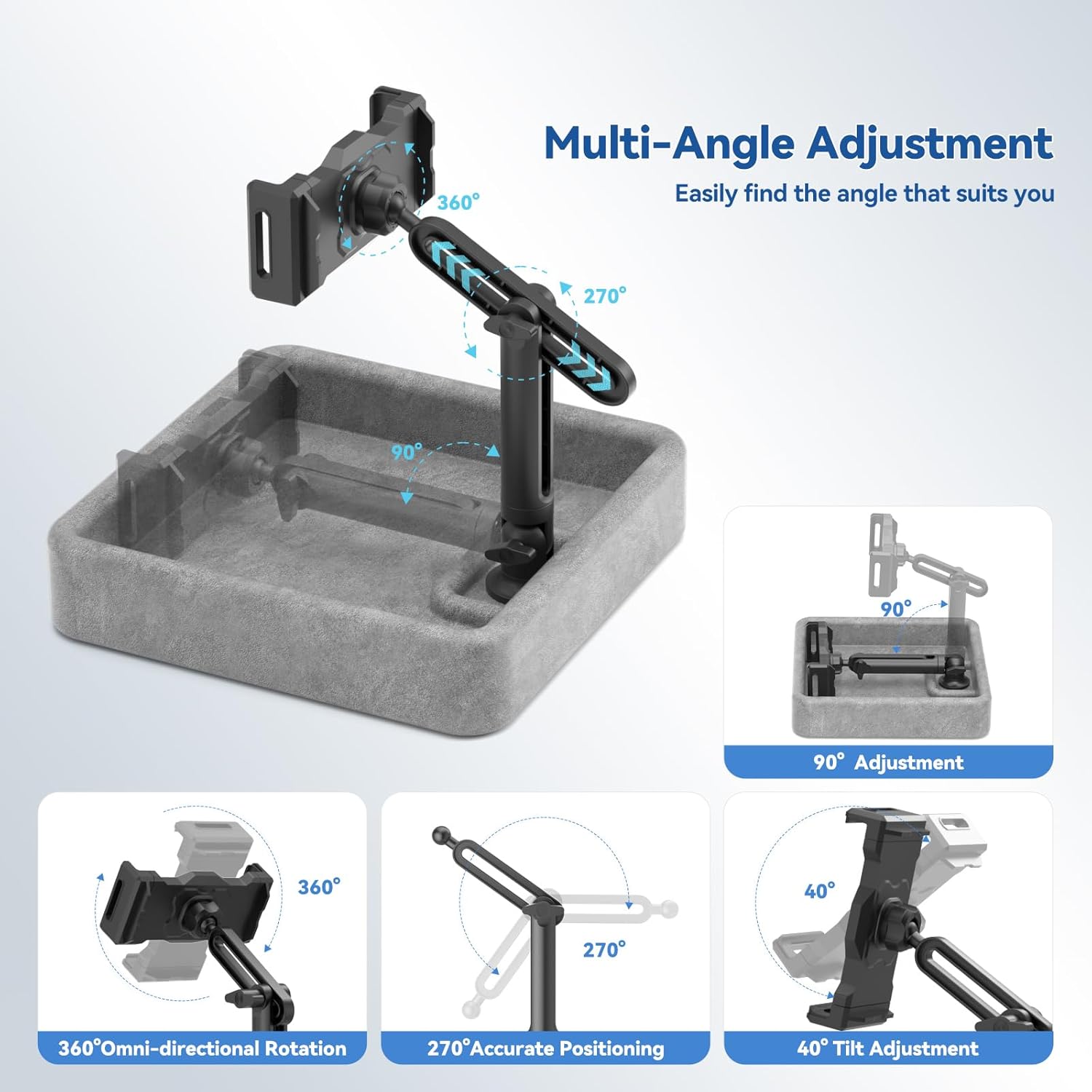 KDD Tablet Pillow Holder - Multi-Angle Adjustable iPad Stand for Lap, Bed and Desk - Foldable Kindle Soft Pad Dock with Storage Tray Compatible with iPad Pro 12.9, Air Mini, Phone, E-Reader