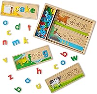 Melissa & Doug See & Spell Wooden Spelling Puzzle Toy - 8 Double-Sided Boards, 64 Letters for Preschool Learning Ages 4+