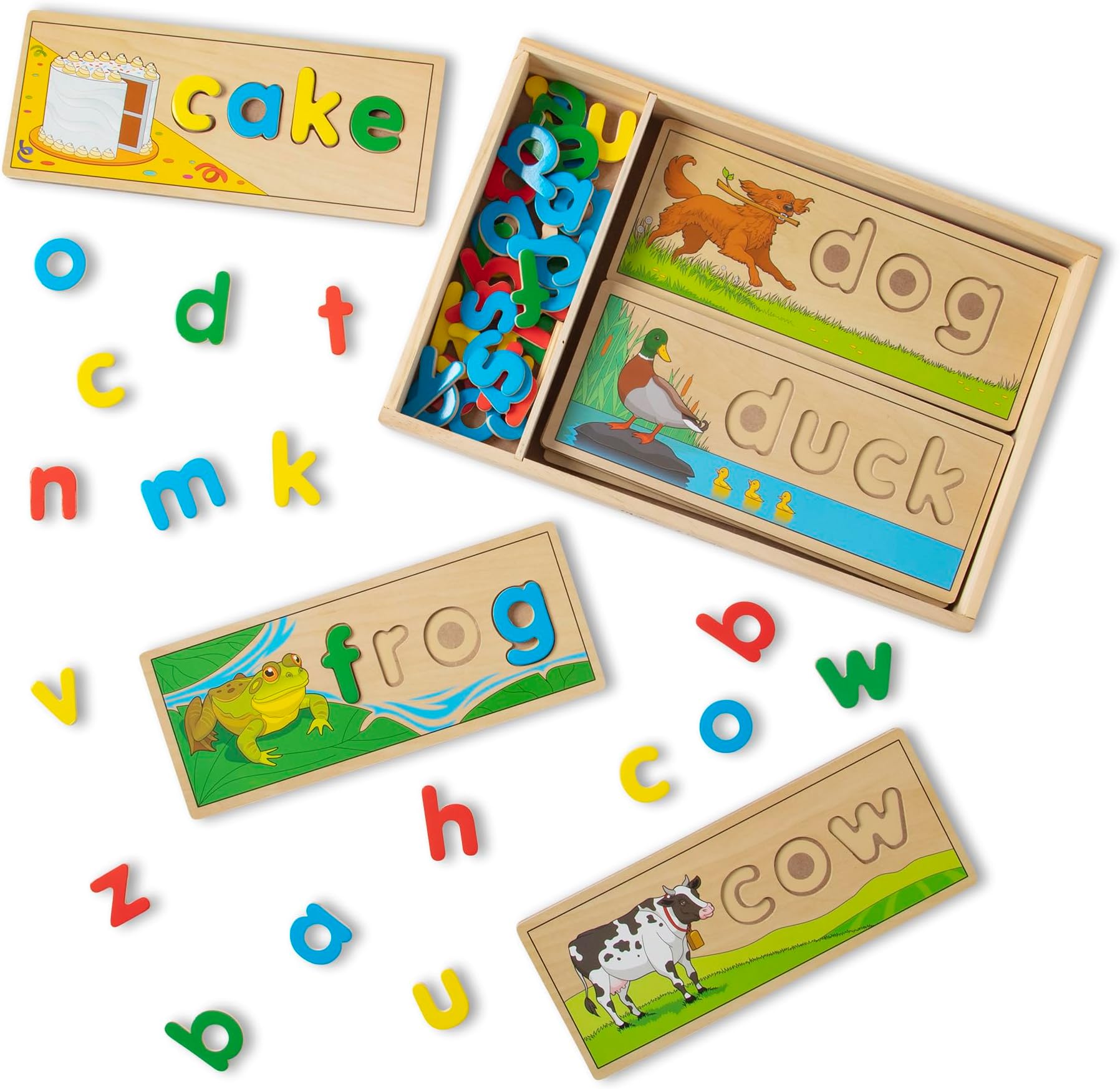 Melissa & Doug See & Spell Wooden Educational Toy With 8 Double-Sided Spelling Boards and 64 Letters - Preschool Learning Activities, See & Spell Learning Toys For Kids Ages 4+