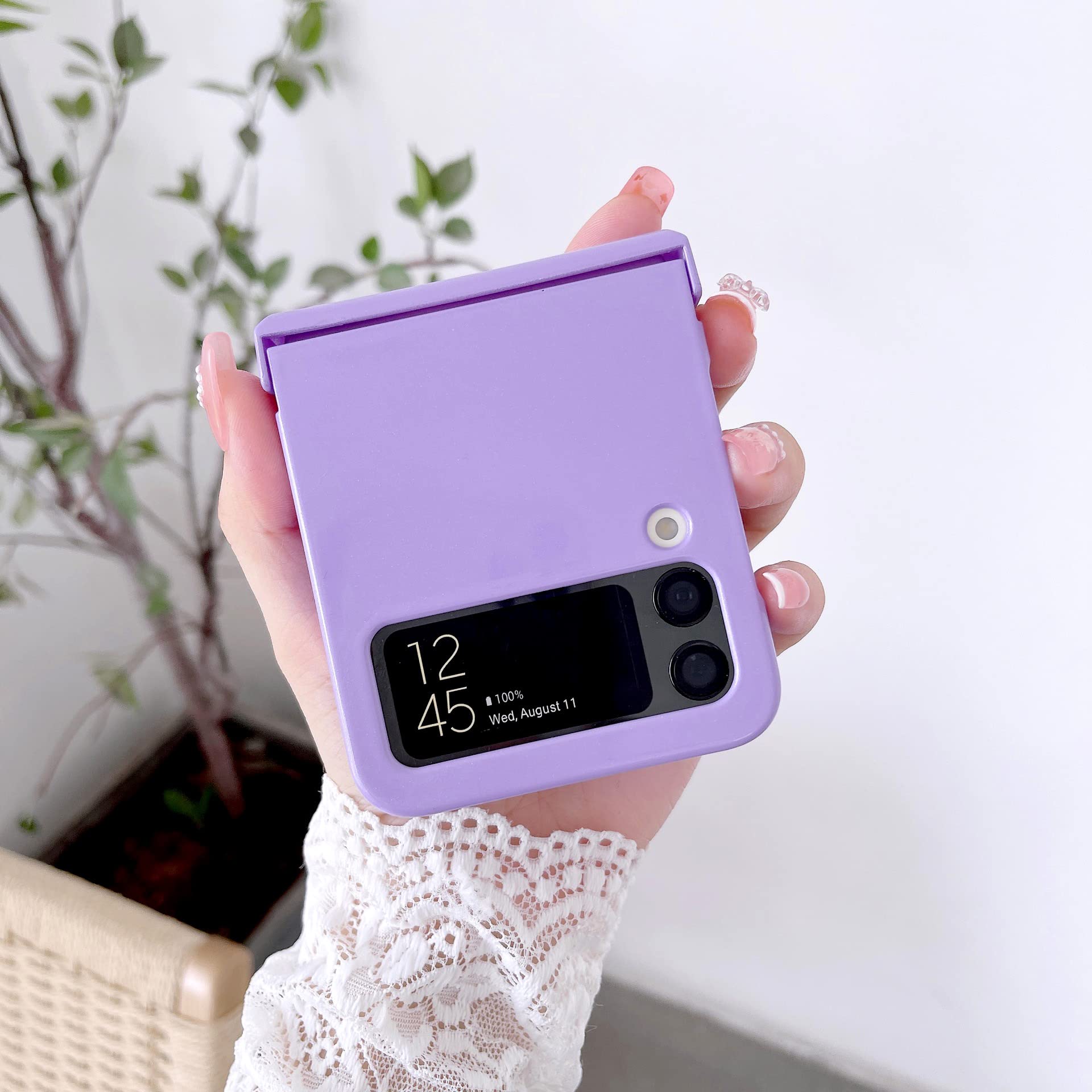 GO-VOLMON Pretty Girls Case for Galaxy Z Flip 4 with Lovely Kickstand, Purple Cute Case for Z Flip 4 Full Protection, Women Case Fashion Design for Z Flip 4 with hinge Protetcor