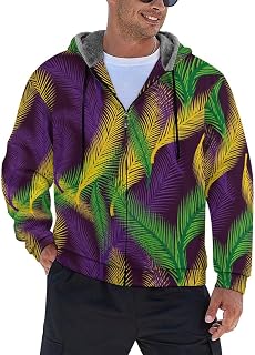 Color of Mardi Gras Men's Hoodie Fleece Lining Zippered Sweatshirt Sweater Jacket Coat