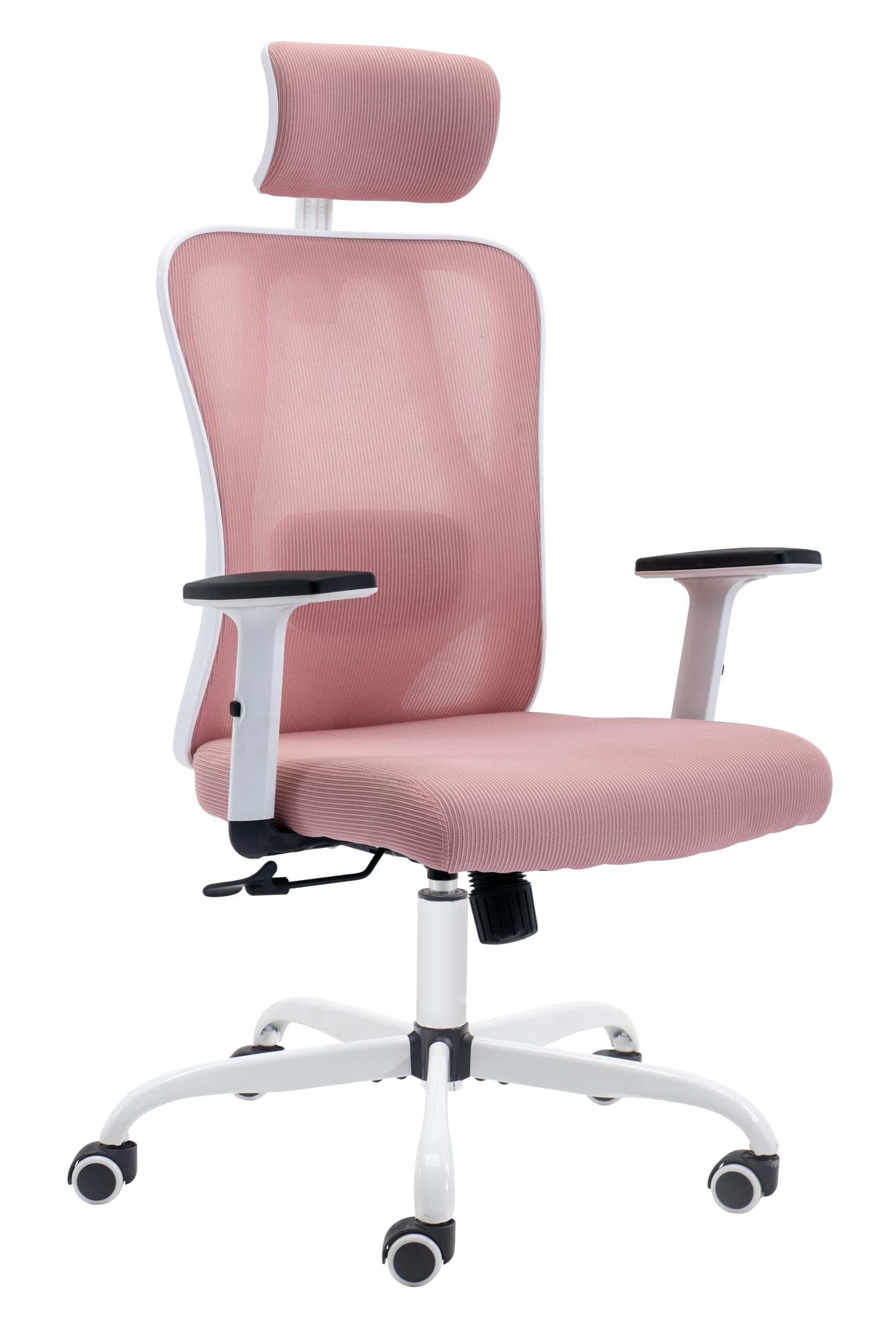 OHAHO Office Chair Mid Back Swivel Lumbar Support Desk Chair, Computer Ergonomic Home Mesh Chair with Armrest and Adjustable Headrest (Pink)