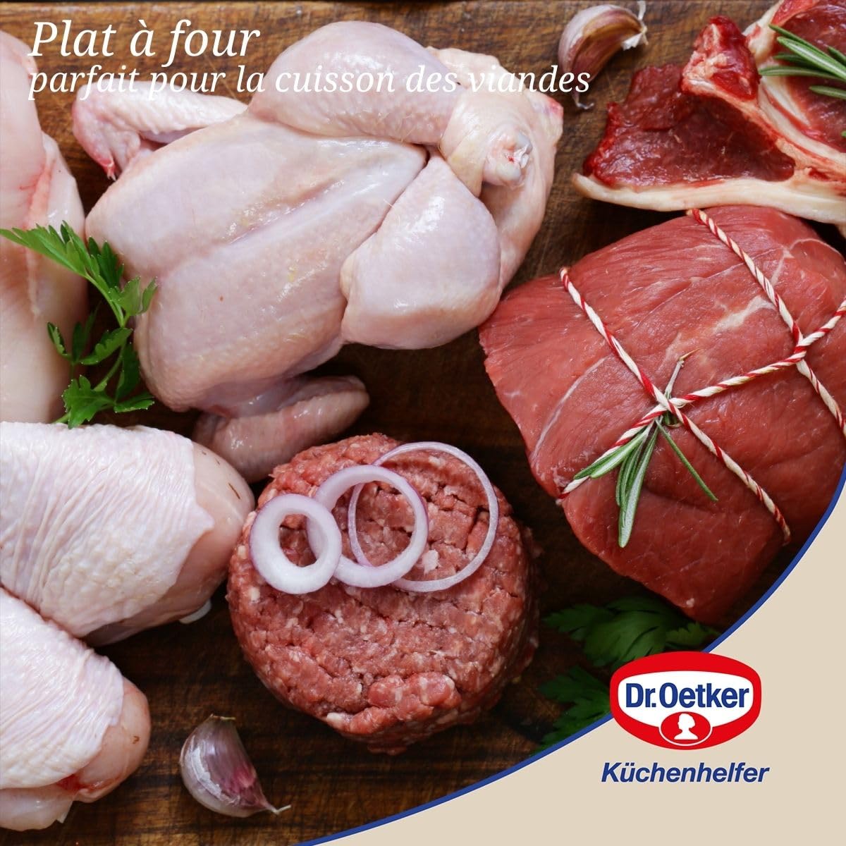 Dr. Oetker 1301 Plat à gratin avec couvercle, plat rectangulaire, plat à four, plat de cuisson four, plat cuisson four, Acier emaille, 42 x 34 x 13 cm