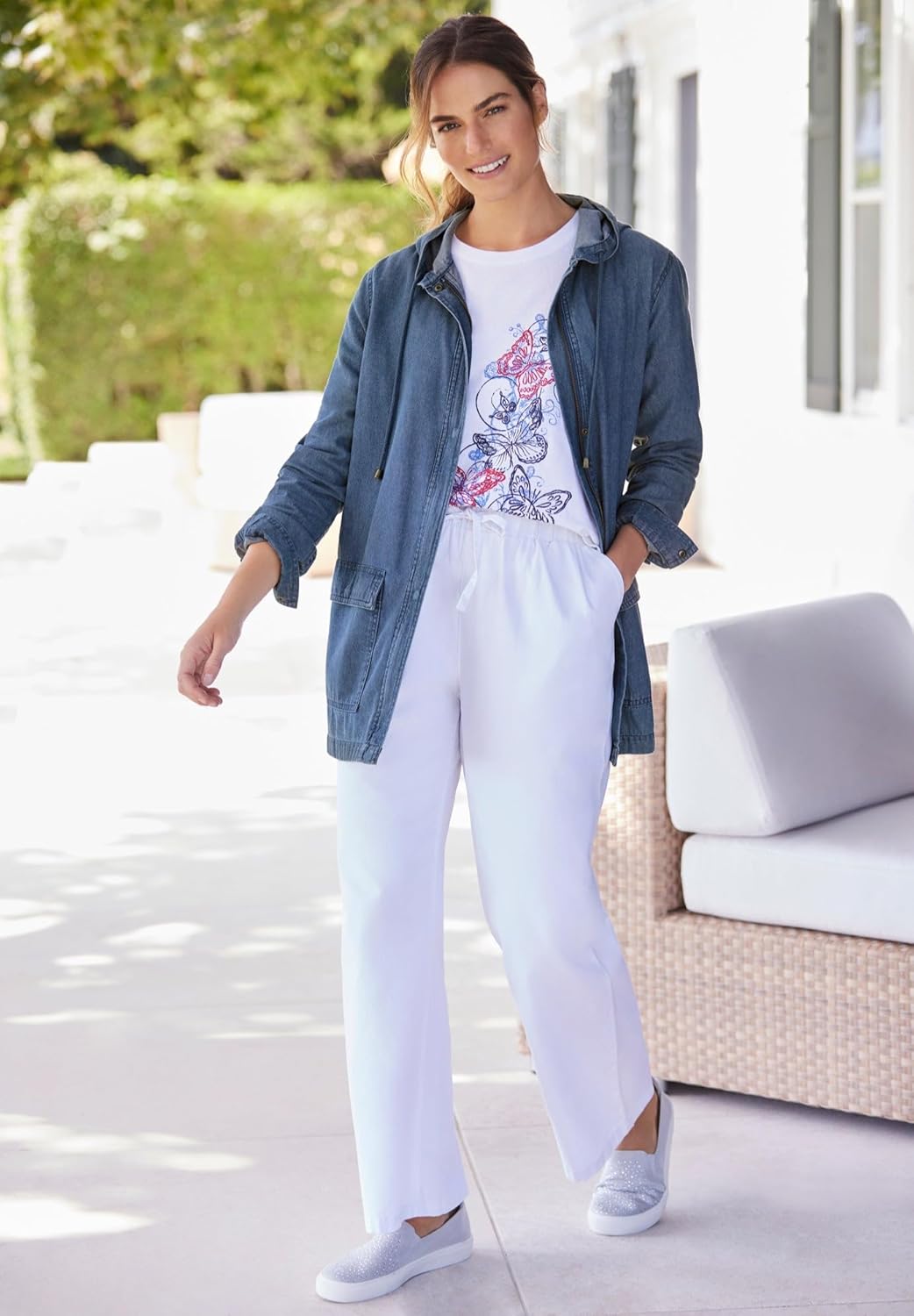 Woman Within Plus Size Wide-Leg Drawstring Denim Pants