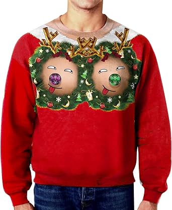 WABEOR Ugly Christmas Sweaters for Women Casual Crewneck Graphic Funny Sweatshirt Unisex Holiday Long Sleeve Pullover Shirts E-red