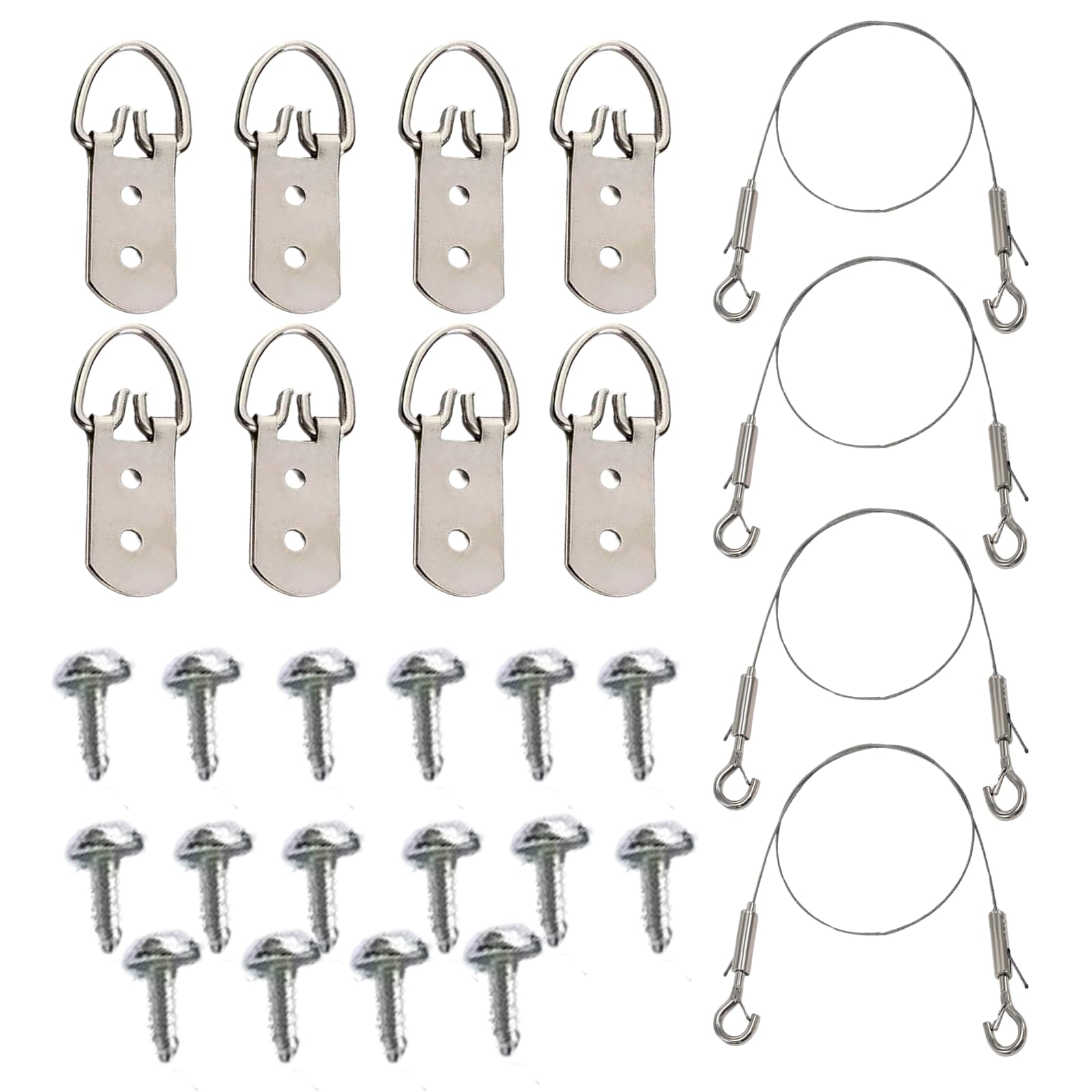 Fkizanthene Silver Picture Hanging Kit, 4 Picture Hanging Wires With 8 D Rings 16 Screws, 50Kg Load For Home Gallery Picture Hangers
