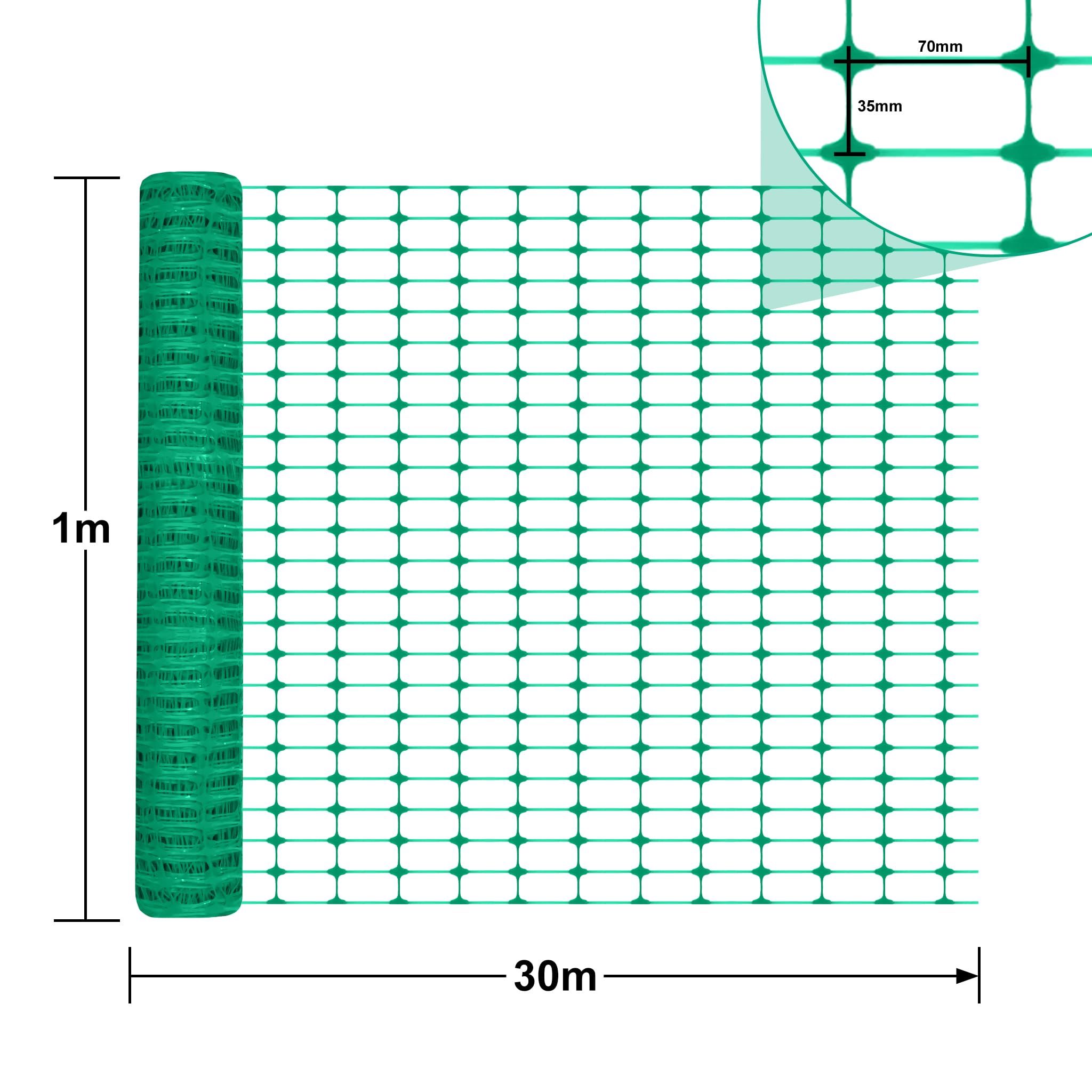 Froadp Weidezaun 1 m x 30 m Hühnerzaun Absperrzaun Schutznetz aus Kunststoff Mobiler Zaun Multifunktionale Begrenzungszaun Warnnetz Schafzaun Hundezaun Geflügelnetz Bauzaun (Grün)