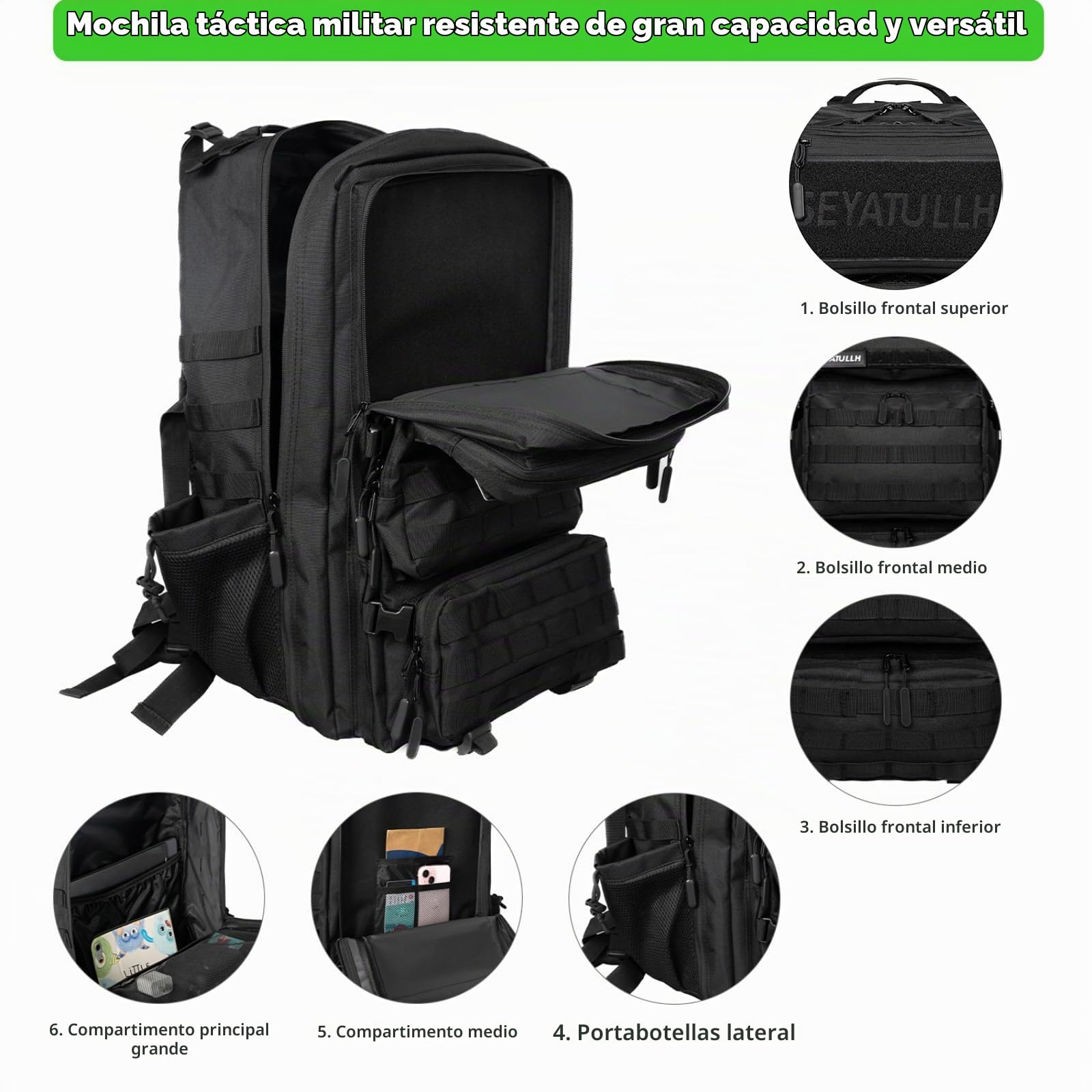 Mochila Táctica Militar 55L Molle para Hombre Mujer, Mochila de Senderismo | Gran capacidad,Resistente y duradera,sistema Molle amplio,cómoda correa ajustable,ideal para camping y entrenamiento