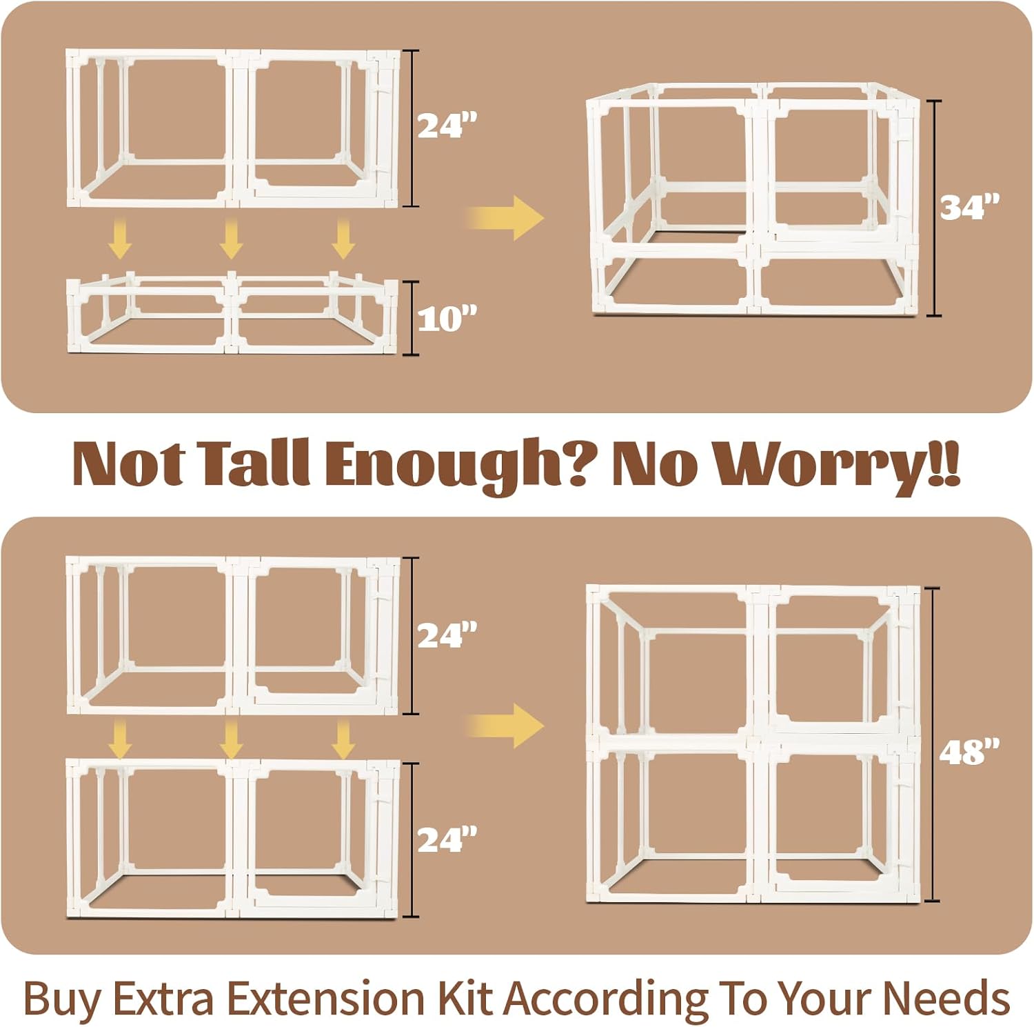 FlexiSpace Adjustable Clear Dog Play Pen, Expandable & Stackable Acrylic Dog Playpen, ONLY Dog Play Pen Indoors Grow with Your Pet Puppy Playpen (24”H, 8 Panels)
