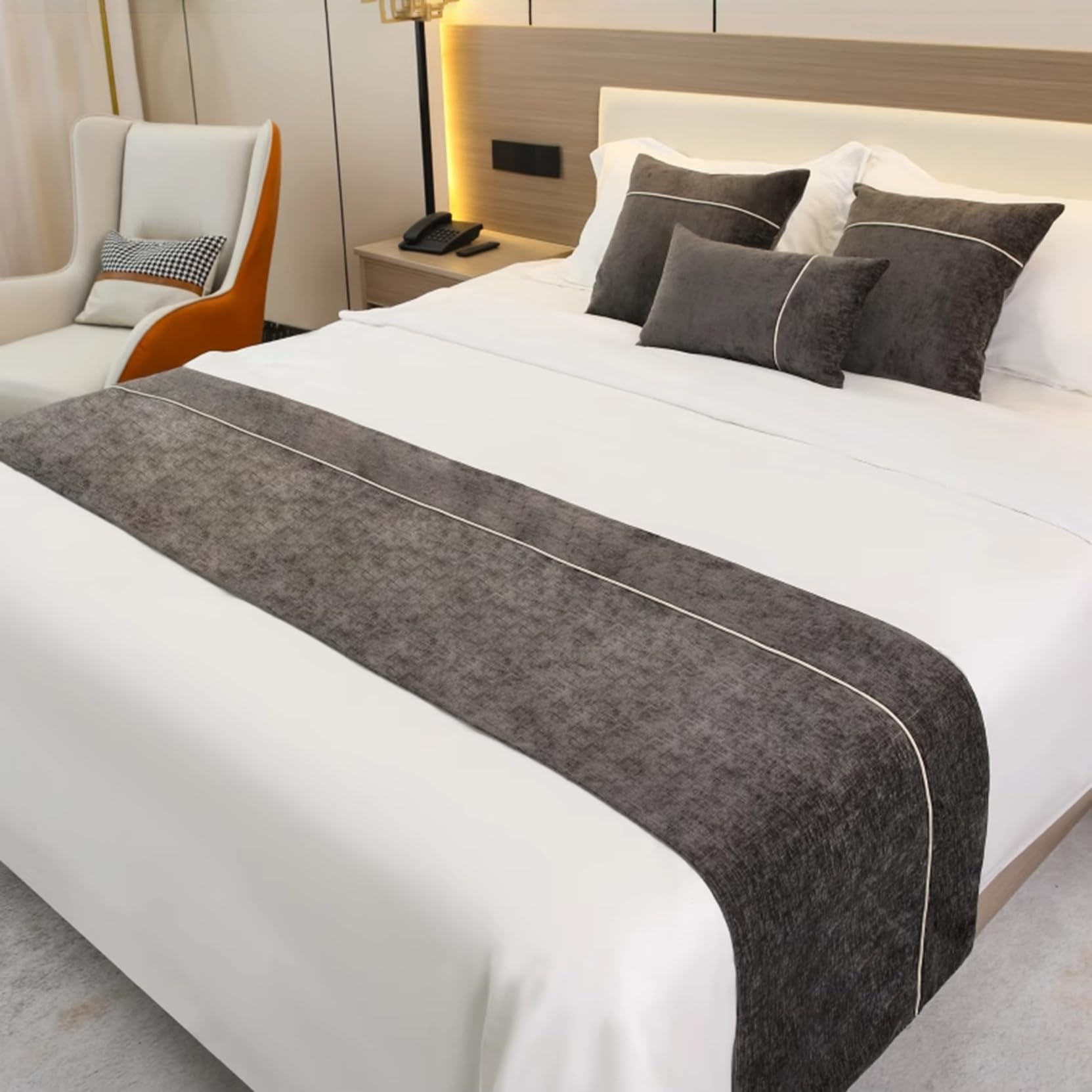 Luxury Hotel Bed Runner Blankets, Bed Scarf Modern Bedding Cover Decor Bedspread Throw for King Queen Double Size, Yellow, 50x260cm bed runner for 2m bed