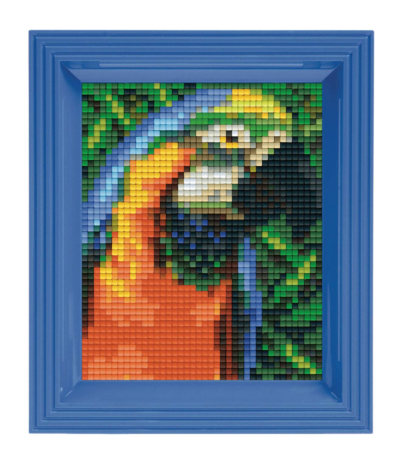 Pixel P31328 Pappagallo da regalo a mosaico, immagine pixel con cornice, sistema a innesto facilissimo, senza stirare o incollare, sassolini in bioplastica