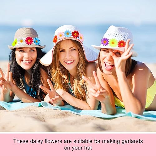 Miniatura 6 de 100 paquetes de flores de margaritas de tela de flores artificiales de 1.6 in, margaritas artificiales para decoración de Pascua, boda, fiesta (rosa)
