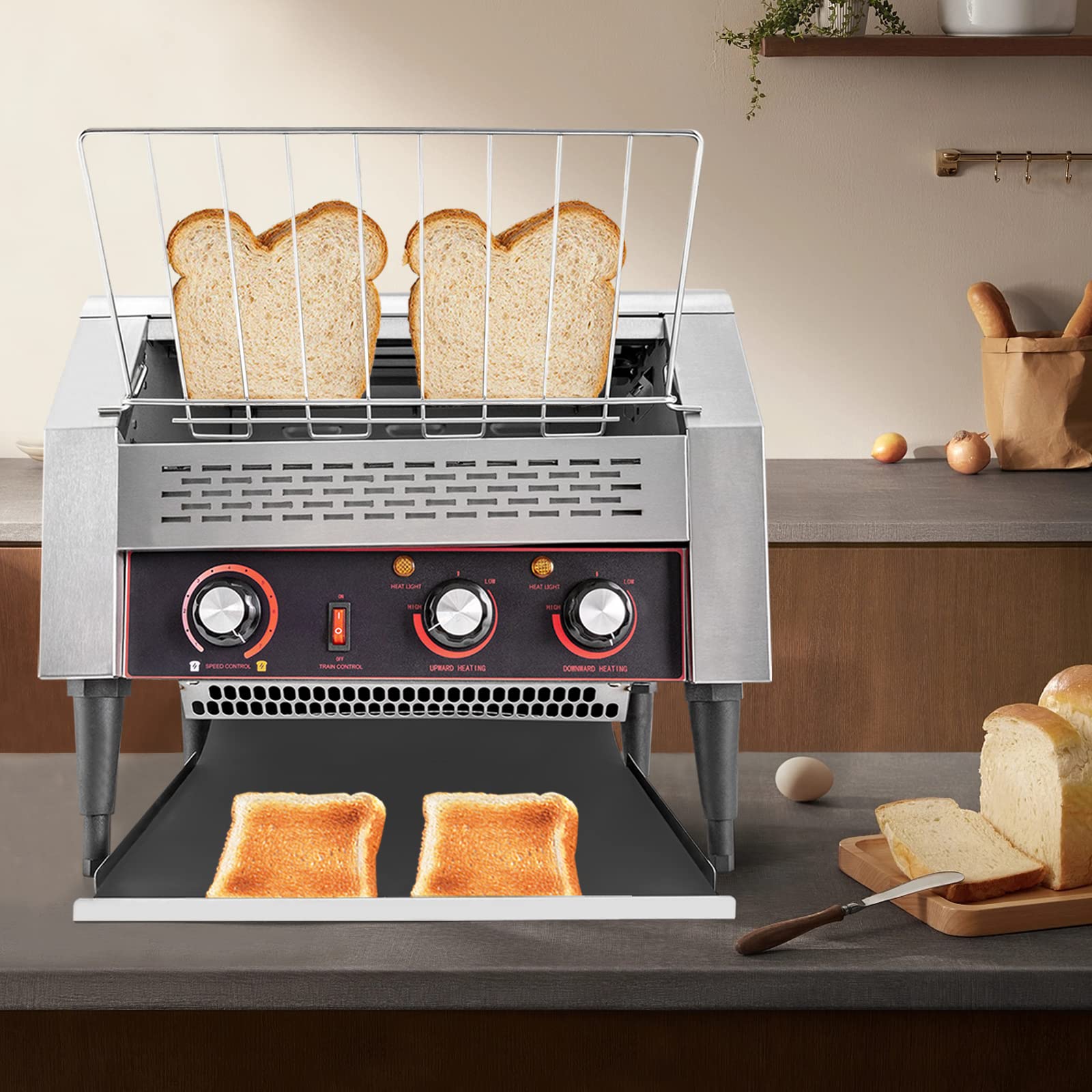 Banded Toaster Oven - 450 Slice/Hour Commercial Banded Toaster Oven, 2.6KW Heavy Duty Industrial Toasters w/Three-ring Heating Tubes for Bagels, Bread Electric Restaurant Commercial Toaster Oven