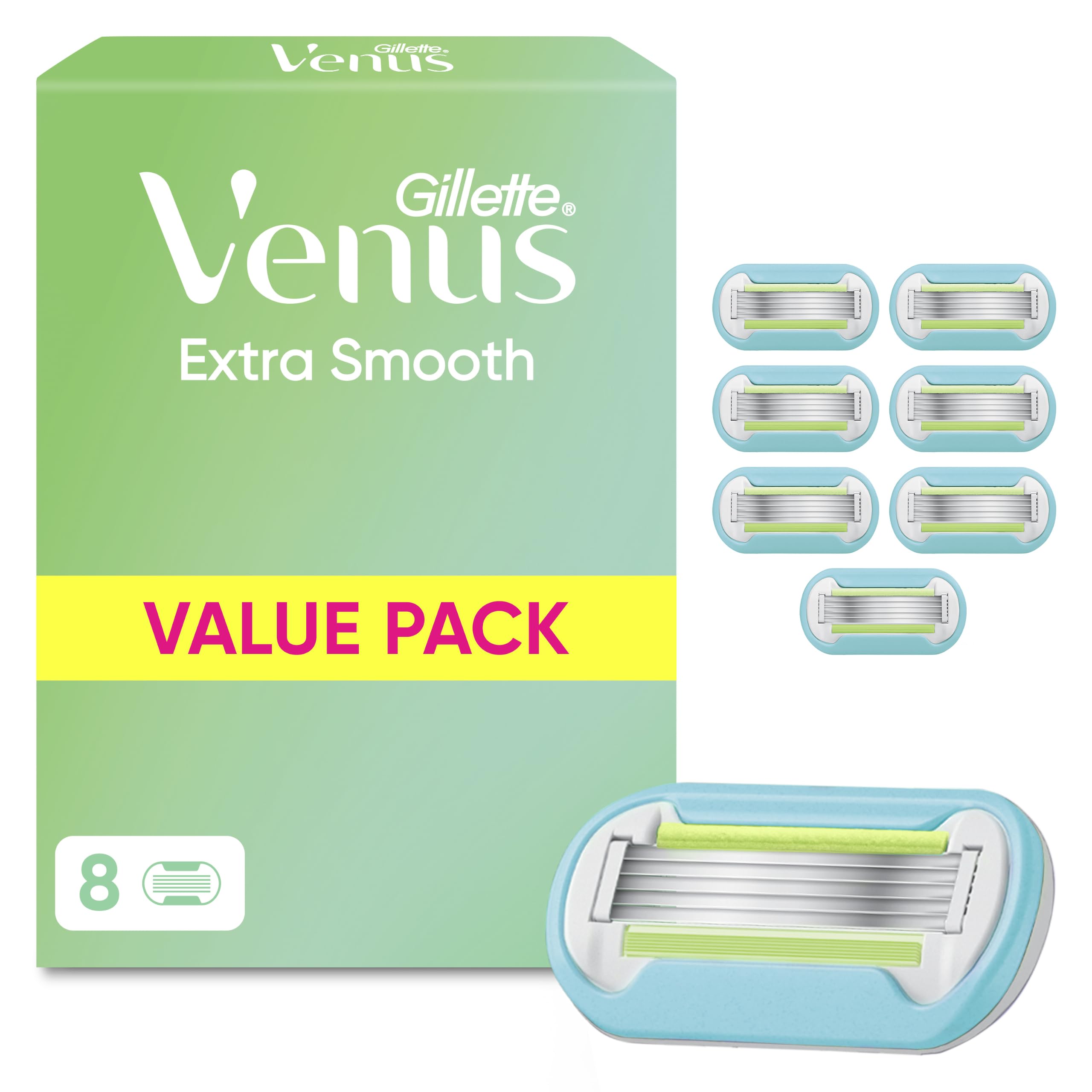 Gillette Venus Extra Smooth Rasierklingen Damen, 8 Original Ersatzklingen für Rasierer mit ihren 5 Klingen Eine Langanhaltende Rasur