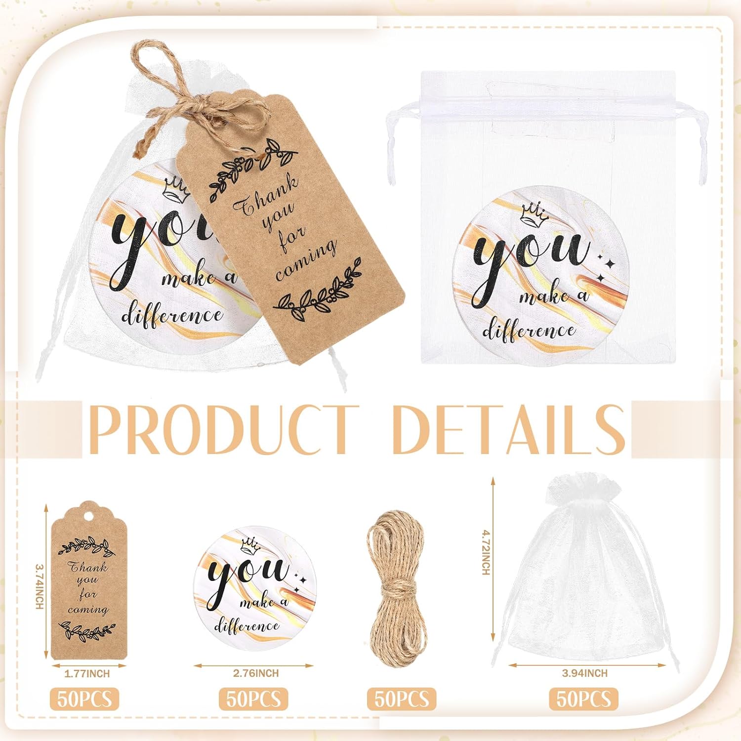 Tradder 50 Sets Compact Mirrors Bulk Women Gift Inspirational Appreciation Employee Thank You Christmas Small Purse Pocket Stuffer Item Makeup Mini Mirrors for Coworker Bridal Souvenir Bag(White Gold) - Image 2