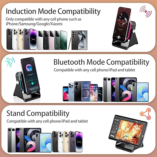 Miniatura 5 de Altavoz de inducción inalámbrico 5 en 1 Bluetooth con soporte para teléfono, sonido envolvente, 3500 mAh, 8 luces ambientales RGB, soporte ajustable