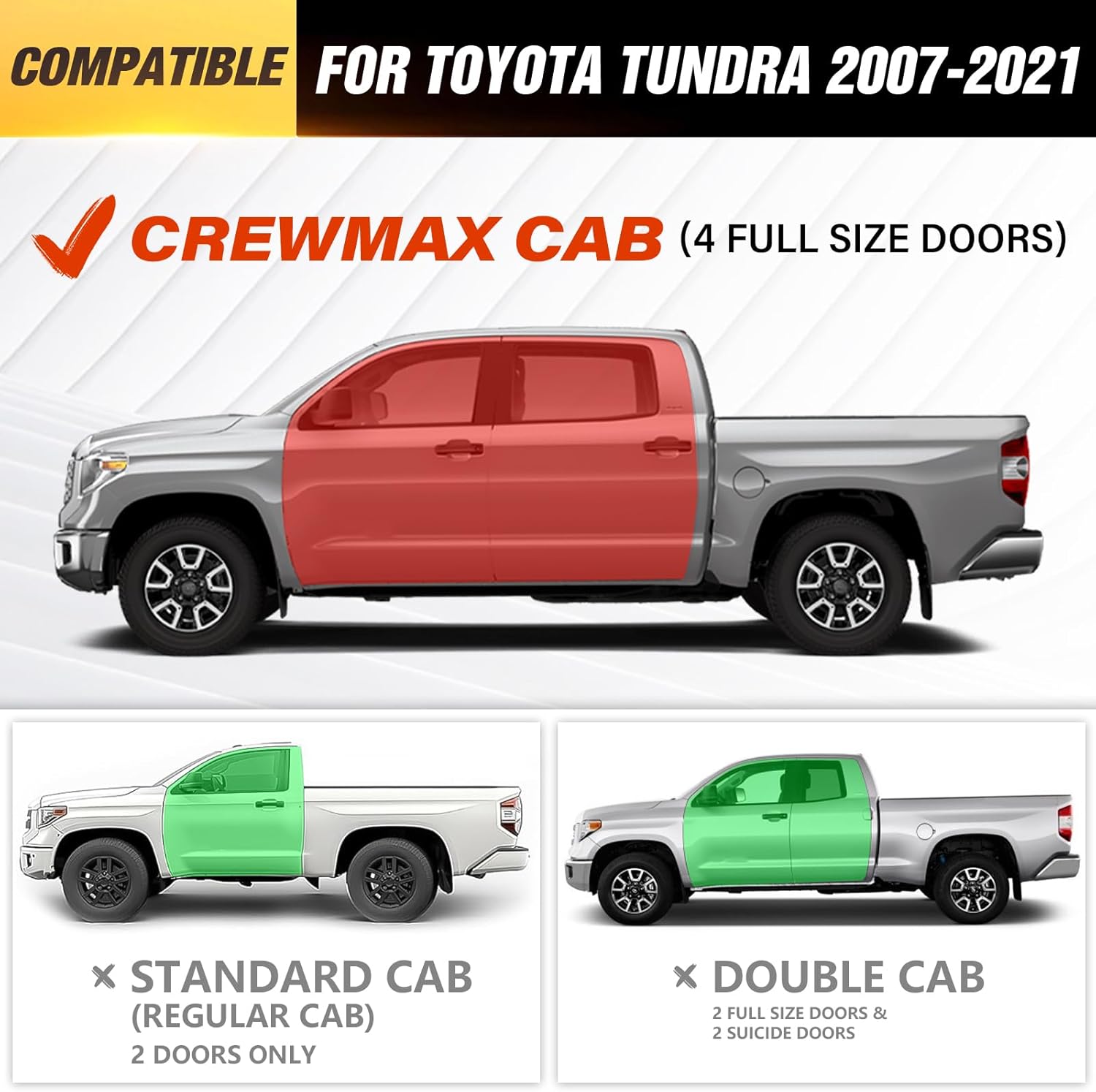 CrewMax Cab Running Boards Side Steps Compatible with 2007-2021 Toyota Tundra Crew Max Cab, Two Stair Drop Design Style Black Truck Side Rails Nerf Bars (Black Powder Coated, Star Logo)