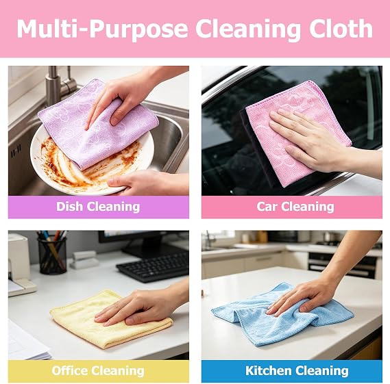 100 Pack Microfibre Cleaning Cloth,Ultra Absorbent & Lint Free Cleaning Cloths in 5 Color,Scratch-Free Microfiber Towels,Reusable Cleaning Rags for Kitchen Car,Glass and Window,30 x 30 cm