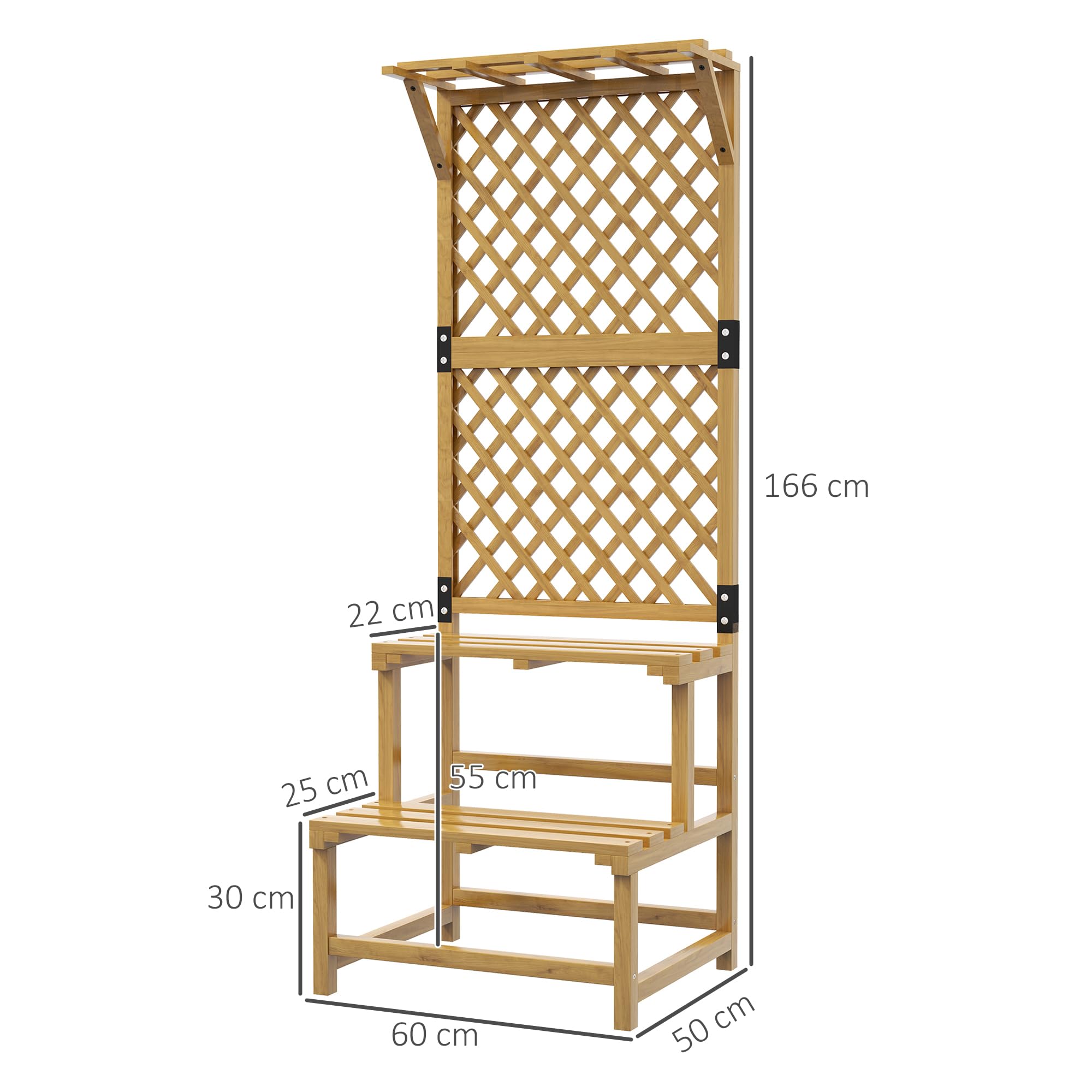 Outsunny Blumentreppe mit Rankhilfe 2 Stufen Dach 60 x 50 x 166 cm Gelb | Pflanzentreppe Für Innen Außen, Holz Blumenständer, Mehrstöckig Blumenregal Für Garten Balkon