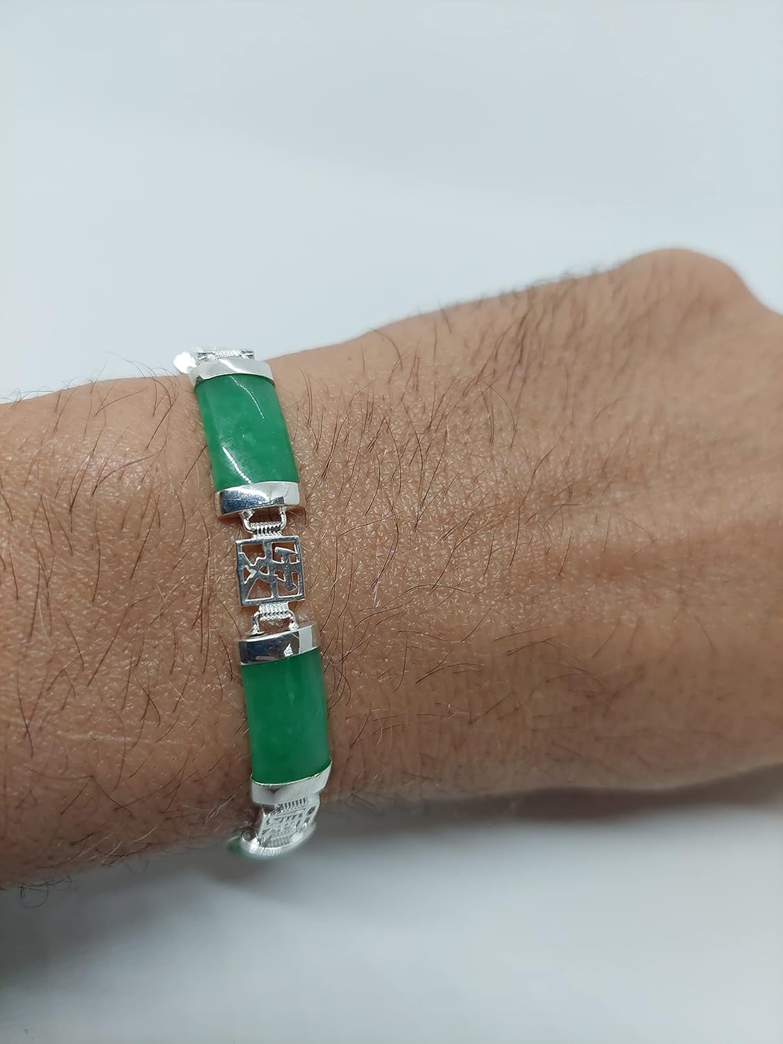GREEN JADE Link Bracelet. 7 Jade link section Bracelet in Sterling Silver. Best gift for her and for him. 8.5 Inches. Jade LOVER.