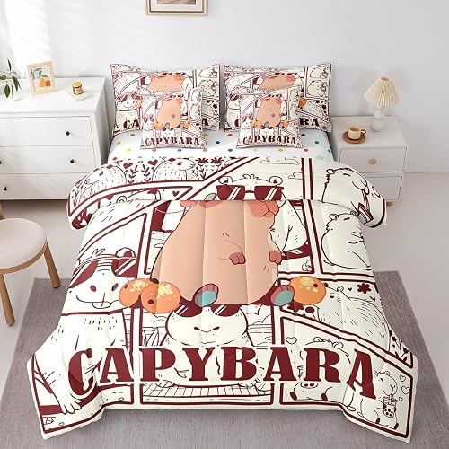 Cartoon Capybara Comforter Set 7 Piece Bed in a Bag Twin, Ka