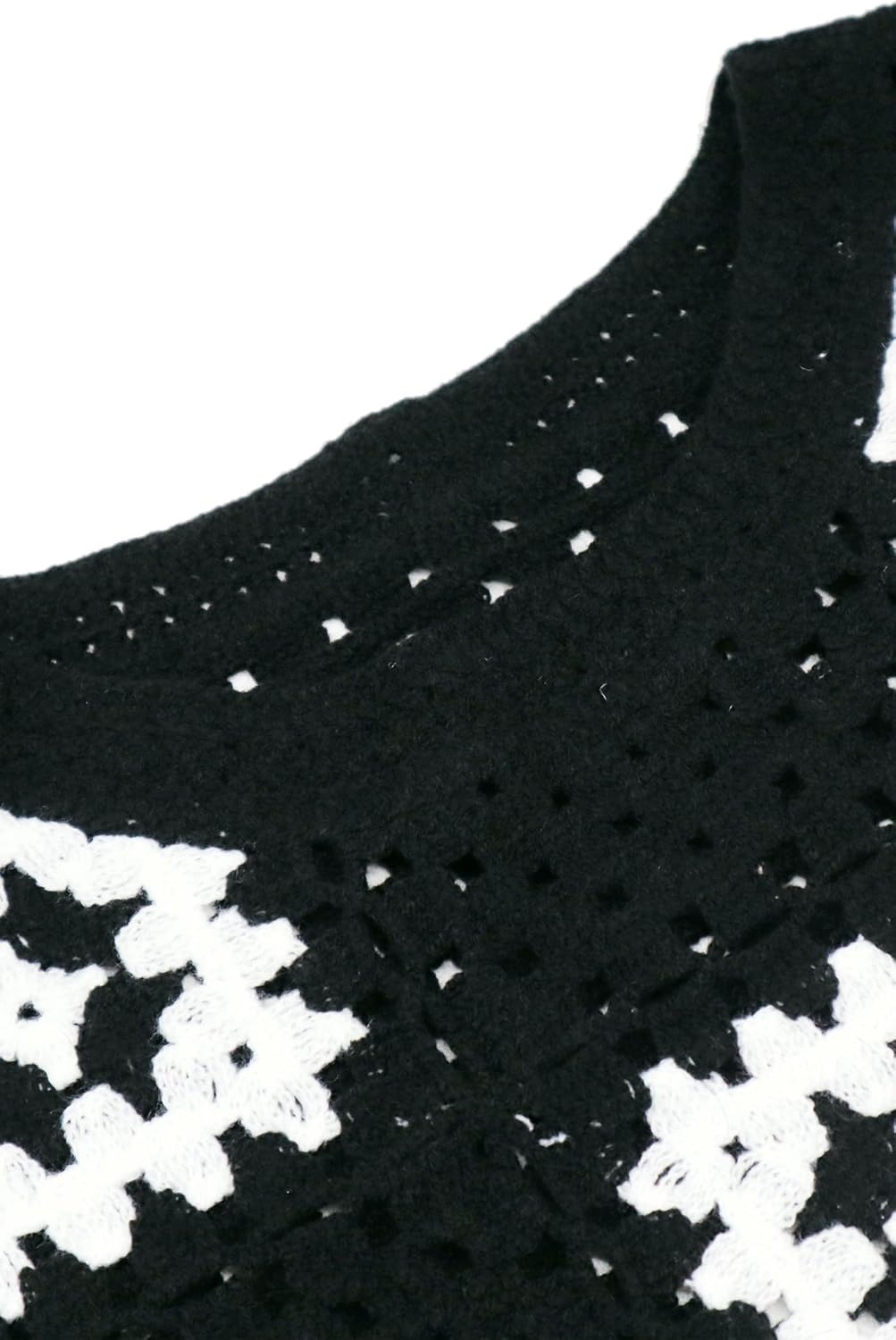 Allimy Womens Patchwork Hollow Out Checkered Crewneck Crochet Knit Tanks Tops Sleeveless Blouses Top - Image 7