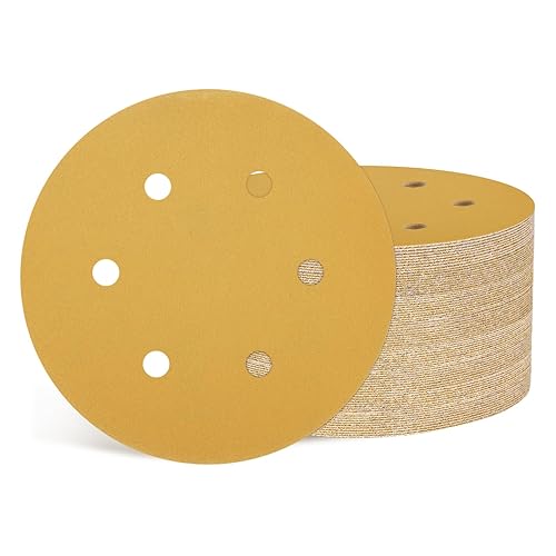 100 discos de lija orbitales aleatorios de 6 pulgadas, grano 320, 6 agujeros, con gancho y bucle, adecuados para lijadoras de paneles de yeso,