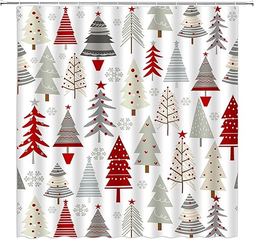 Miniatura 7 de ZKJSMGS Cortina de ducha con diseño de árbol de Navidad, color rojo, gris, blanco, copo de nieve, pino, estrella, invierno, vacaciones, festival,