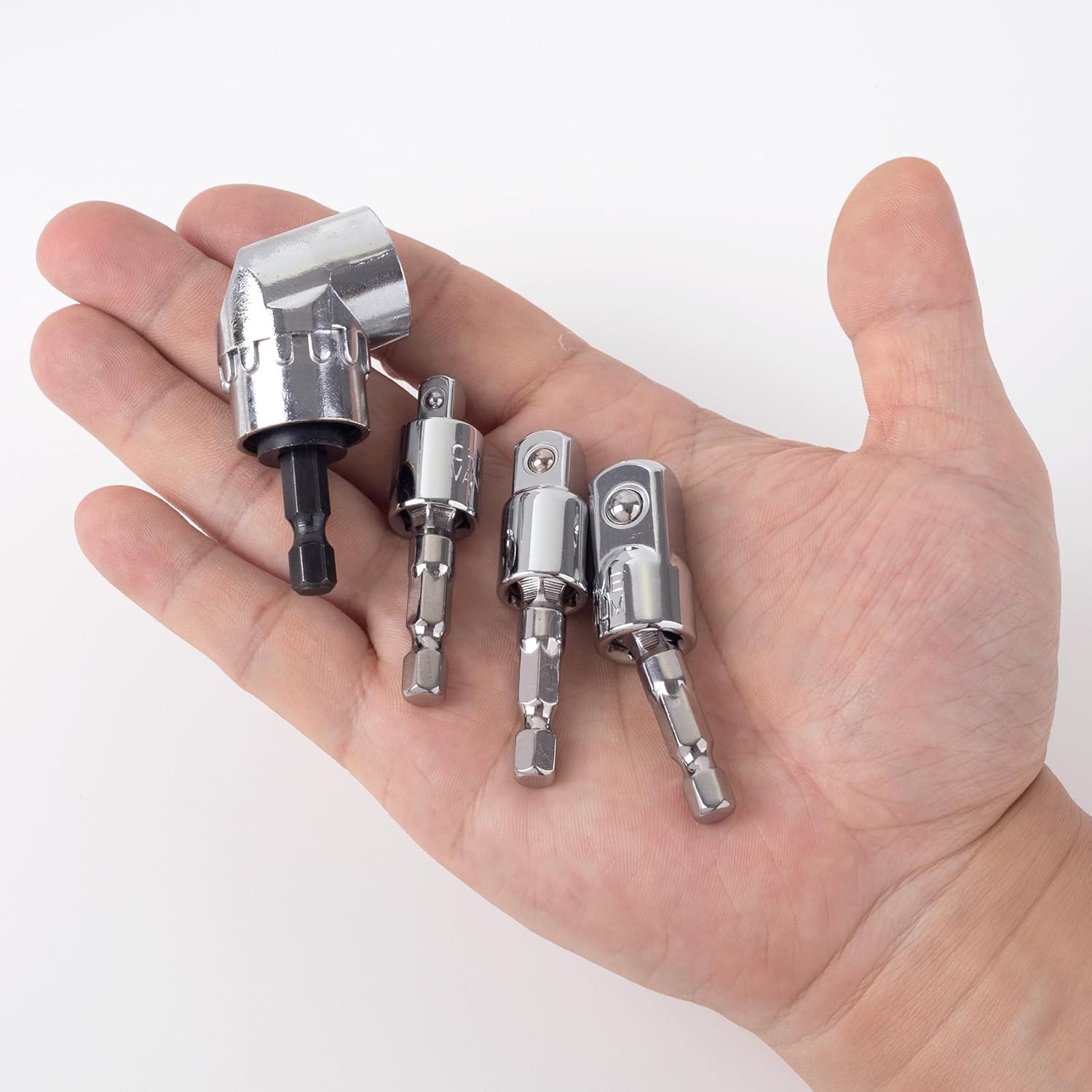OIIKI 4 Pack 1/2, 3/8, 1/4 inch Square Socket Adapter Bit Set, 360 Rotatable Impact Driver Power Bits, 105 Degree Right Angle Extension Screwdriver Drill Bit for Automotive DIY-1/4 Hex Shank
