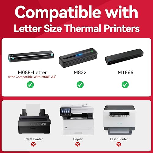 Miniatura 3 de Papel térmico de 100 hojas, papel de impresora térmica Zoolion de 8.5 x 11 pulgadas, compatible con Phomemo M08F Letter, M832, M834, M835, HPRT