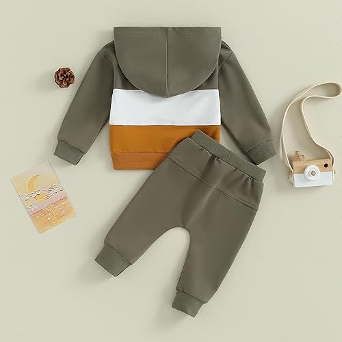 Vista 2 de MAYUMMPY Ropa de otoño para bebé niño y niña, sudadera con capucha de manga larga, sudadera con capucha y pantalones a rayas, lindo atuendo casual
