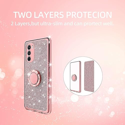 Miniatura 8 de Kudini Funda protectora para Moto G Stylus 5G 2022 para mujer con purpurina de cristal suave con diseño de mariposa corazón floral transparente con