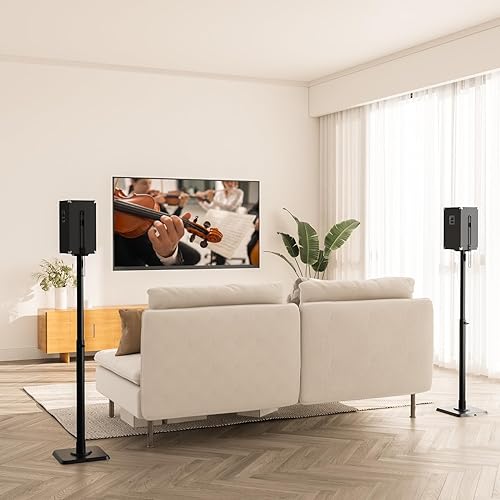 Miniatura 7 de Mounting Dream Soportes de altavoz de acero aleado negro, par de soportes de altavoz de altura ajustable, ajuste universal, capacidad de 11 libras,