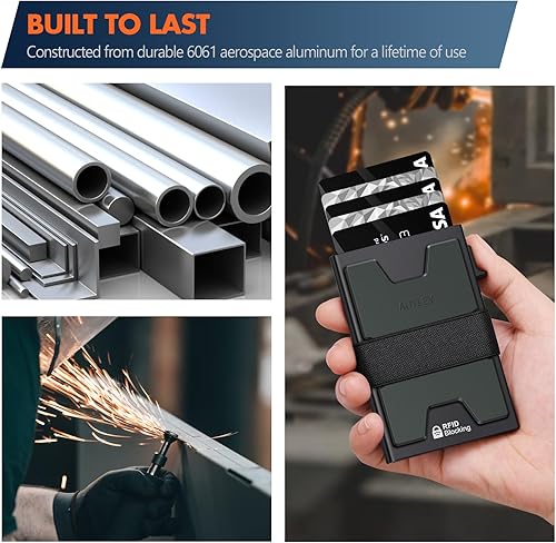 Miniatura 7 de AUTLEY Tarjetero delgado, cartera minimalista desplegable para hombres  bloqueo RFID, banda de efectivo, almacenamiento de más de 12 tarjetas