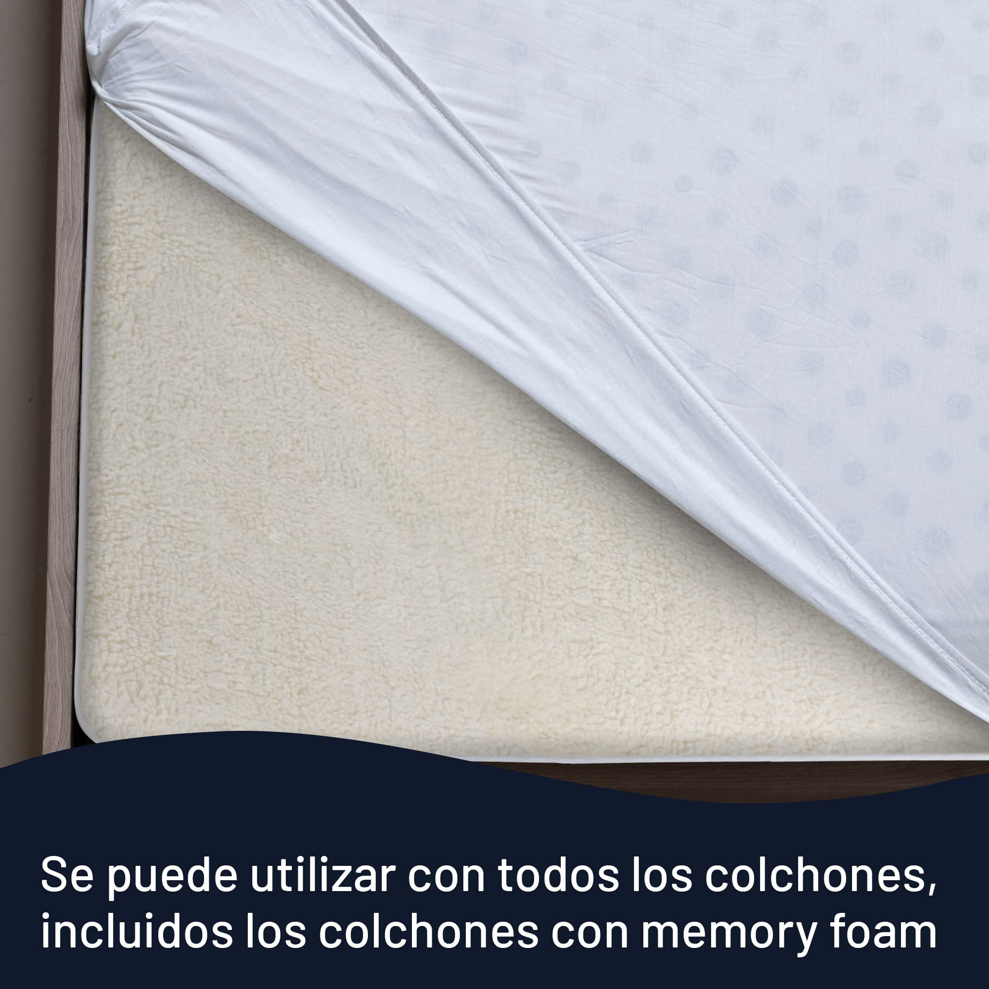 Imetec - Cubrecolchón Scaldasonno Adapto Maxi doble, 195 x 165 cm, calentamiento rápido, temperatura constante y personalizada, 100 % lana merina, mando doble con 6 temperaturas
