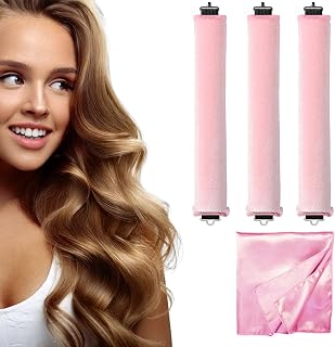 Heat-less Curling Iron, Heat-Free Curls Overnight Blowing Headband Bars, No Heat Velvet Jumbo Flex Wands to Sleep In, Heless Jumbo Flexi Soft Curling Tongs for All Hair Types, 4Pcs Pink