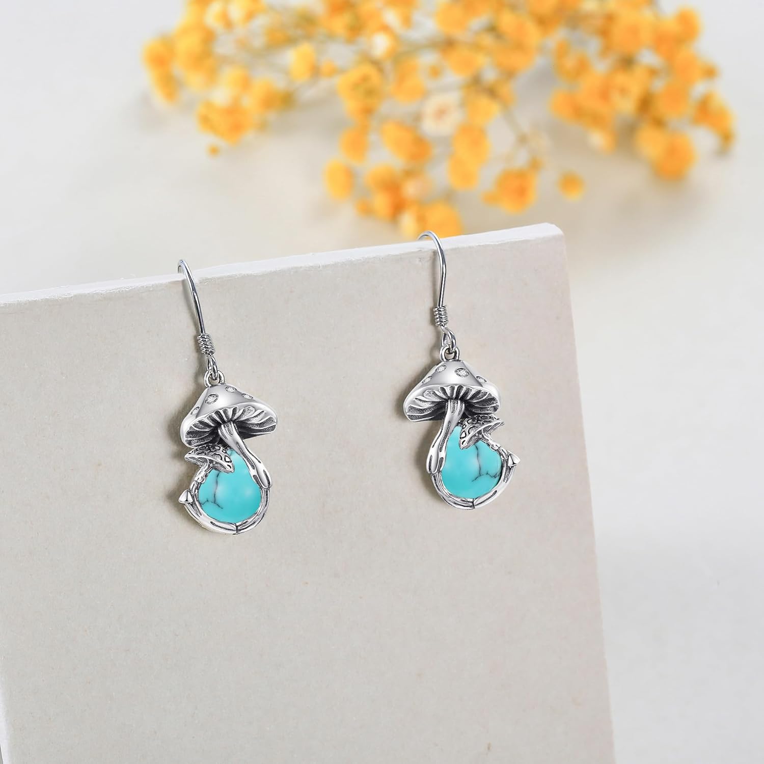 Mushroom Earrings Sterling Silver Moonstone/Moss Agate/Malachite/Turquoise Dangle Earrings Mushroom Mother's Day Jewelry Mothers Day for Women Mom - Image 3