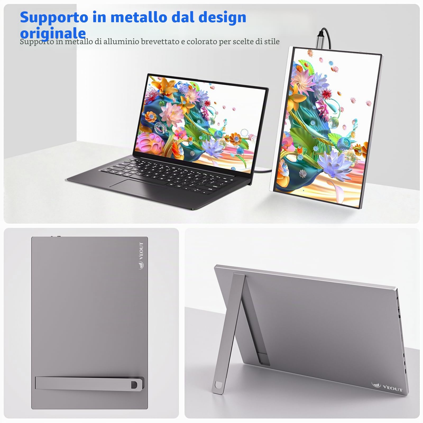 Veout Monitor portatile da 16" monitor per laptop IPS 1920 x 1200P con connettore USB - C monitor per gaming con FreeSync e HDMI dotato di un piedino regolabile disponibile