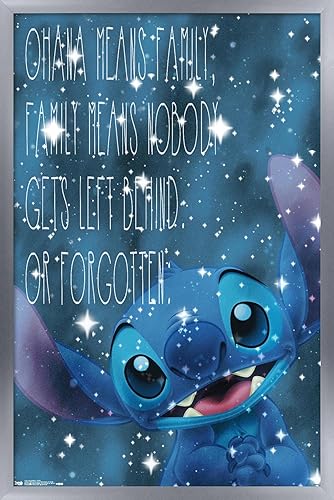 Trends International Disney Lilo and Stitch - Póster de pared Ohana, 22.375 x 34 pulgadas, versión enmarcada plateada