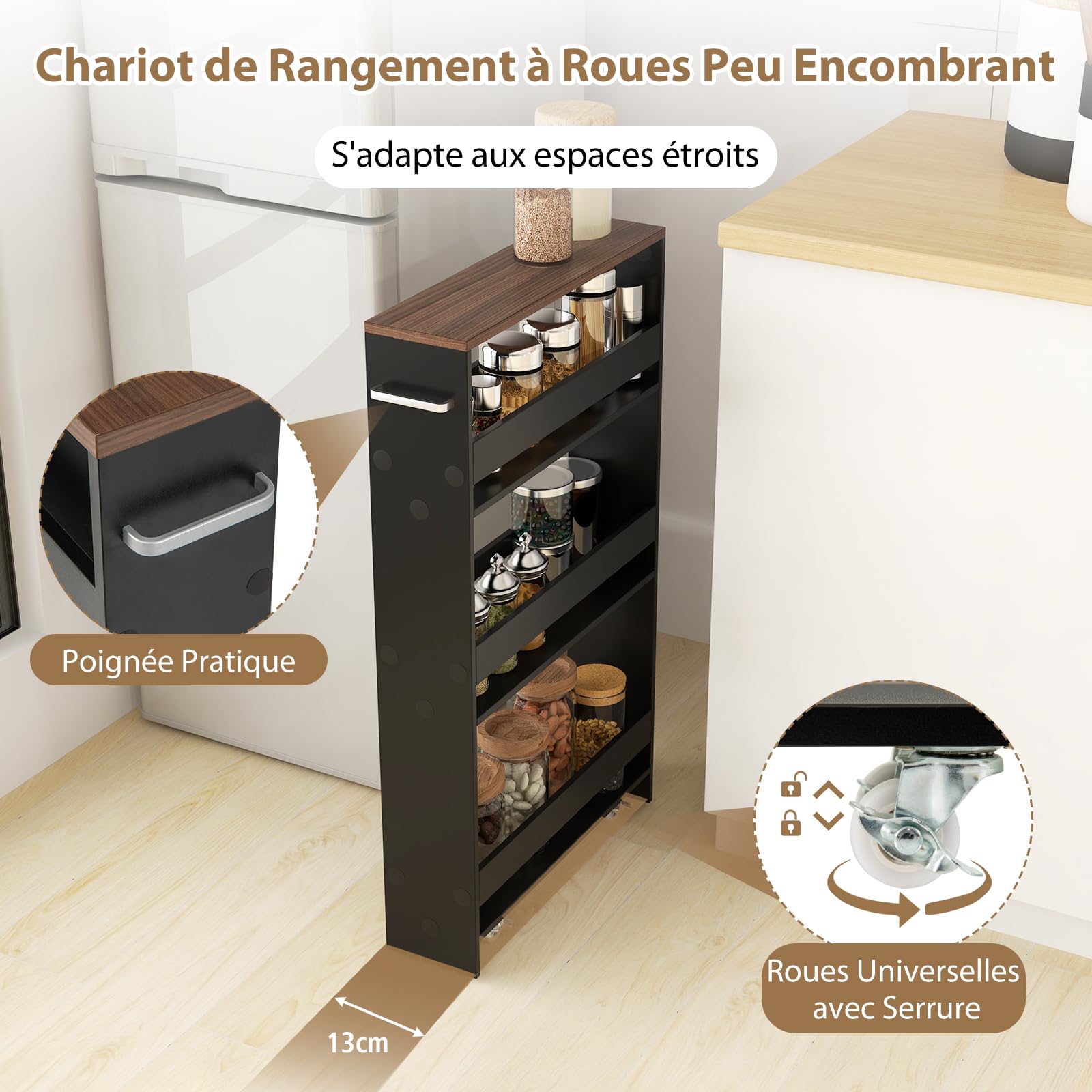 GOPLUS Chariot à roulettes de Cuisine à 4 Niveaux, 47 x 20 x 80 C