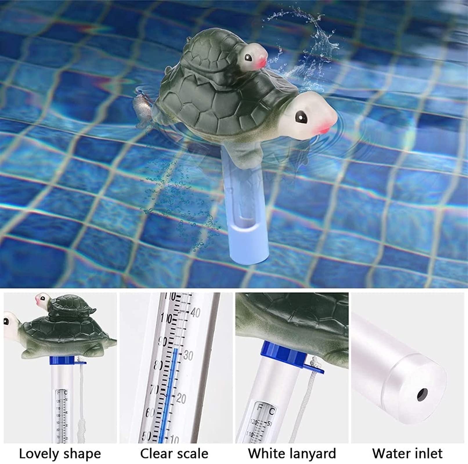 1 Stück Digital Pool Thermometer, leichte Badewanne Thermometer Wassertemperatur Meter groß für die Prüfung der Temperatur(Tortoise)