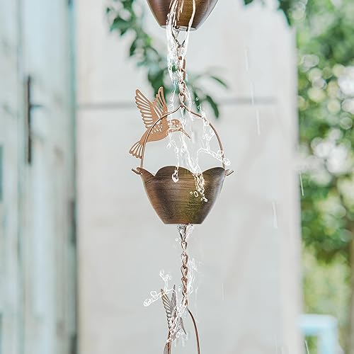 Miniatura 4 de DUSVALLY Cadenas de lluvia de 8.5 pies, campana decorativa de hierro con 12 tazas de colector de lluvia de pájaros, decoración de jardín, 8-12 de
