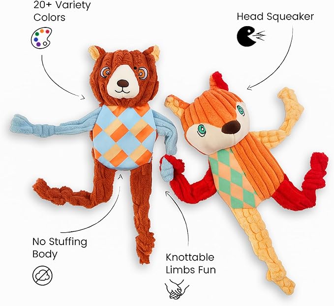 Nocciola Stuffless Squeaky Dog Toys 5 Pack, Body No Stuffing Small Dog Toy Variety Colors Animal Plush Puppy Toys with Squeaker Crinkle Sound to Keep Them Busy