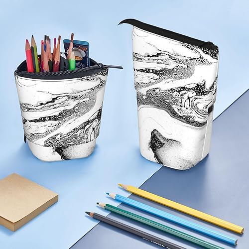 Miniatura 5 de Estuche para lápices de pie, soporte para lápices desplegable, estuche telescópico de mármol blanco y negro para oficina, organizador de pie, bolsa