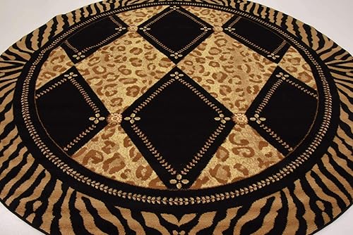 Miniatura 5 de Unique Loom Wildlife Collection - Alfombra de área inspirada en animales con diseño geométrico de leopardo, 8 x 8 pies, marrón claronegro