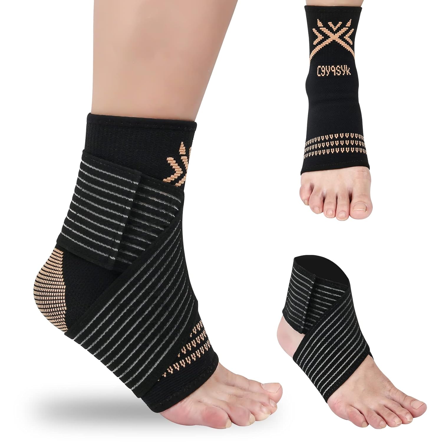 Copper Ankle Brace Compression Sleeve Support for Women & Men - Adjustable Strap for Arch Support - Plantar Fasciitis Brace for Sprained Ankle, Achilles Tendonitis Pain, Injury Recovery, Running (Medium) : Health & Household