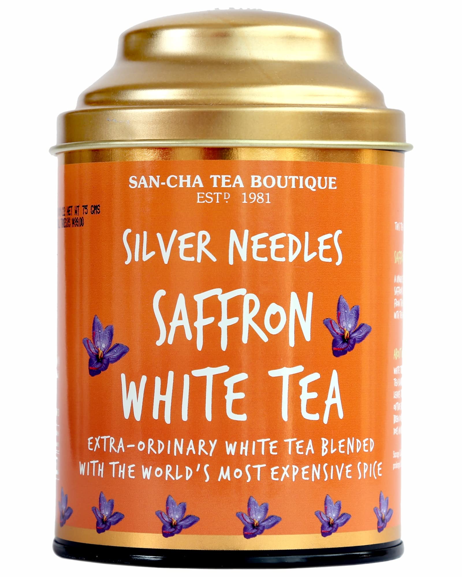 Sancha Tea Boutique | Saffron White Tea | Premium Himalayan White Tea Buds with Pure Saffron | Micro-Batch Handpicked Selection | 75g Loose Leaves