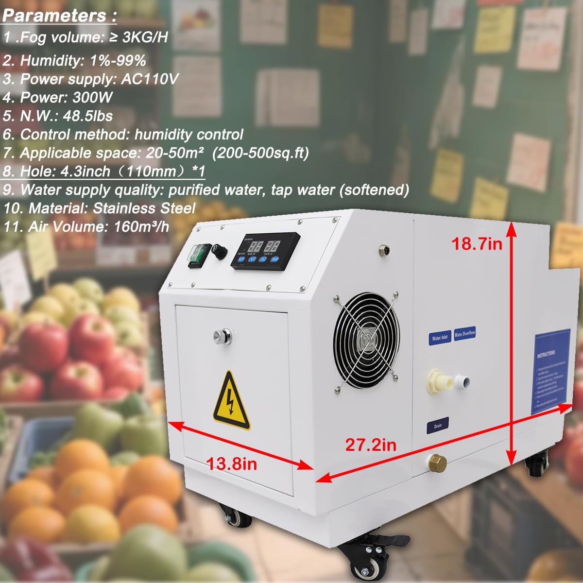 INTBUYING Ultrasonic Industrial Humidifier Cooler Sprayer 3KG/H Commercial Cool Mist Maker for Warehouse Greenhouse Garden Etc with Water Barrel Hole 110V