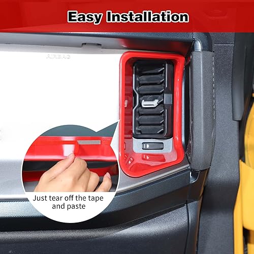 Miniatura 5 de Cubierta de anillo lateral de ventilación de aire para consola central Ford Bronco 24 puertas 2021 + (ABS, 4 piezas, rojo) Modelo A